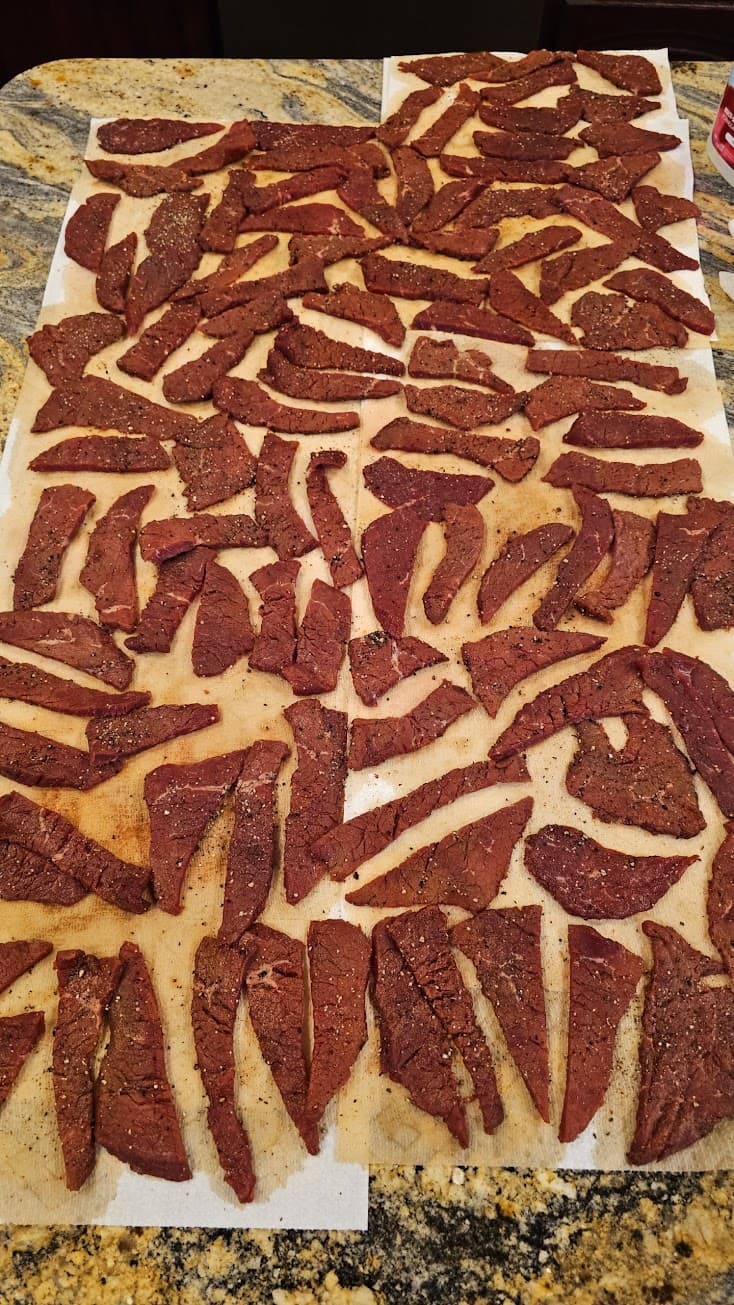 Marinated raw beef jerky
